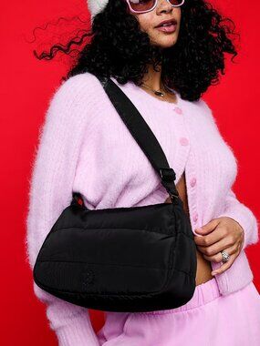 PINK Quilted Puﬀer BLACK Mini Hobo Bag - NWT